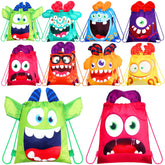 Hillban 16 Pcs Animal Drawstring Bags for Kids Party Favors Drawstring Backpack with Ear for Safari Birthday(Monster Style)